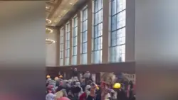 Pro-Palestinian demonstrators clash with security guards at Columbia University